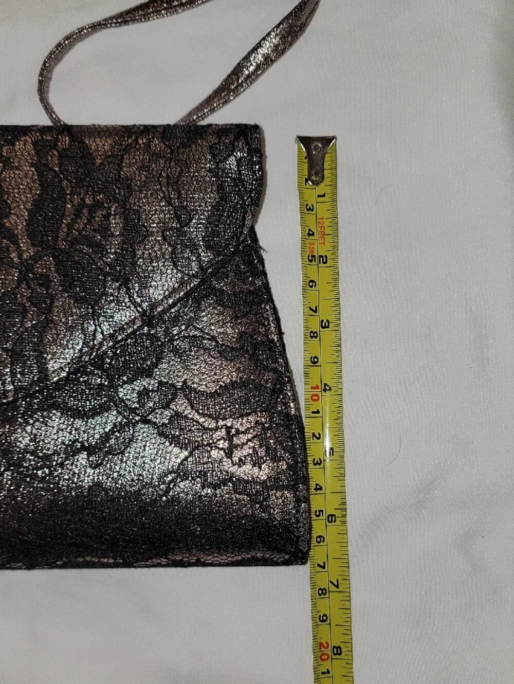 Neiman Marcus Black Lace Overlay Metallic Clutch